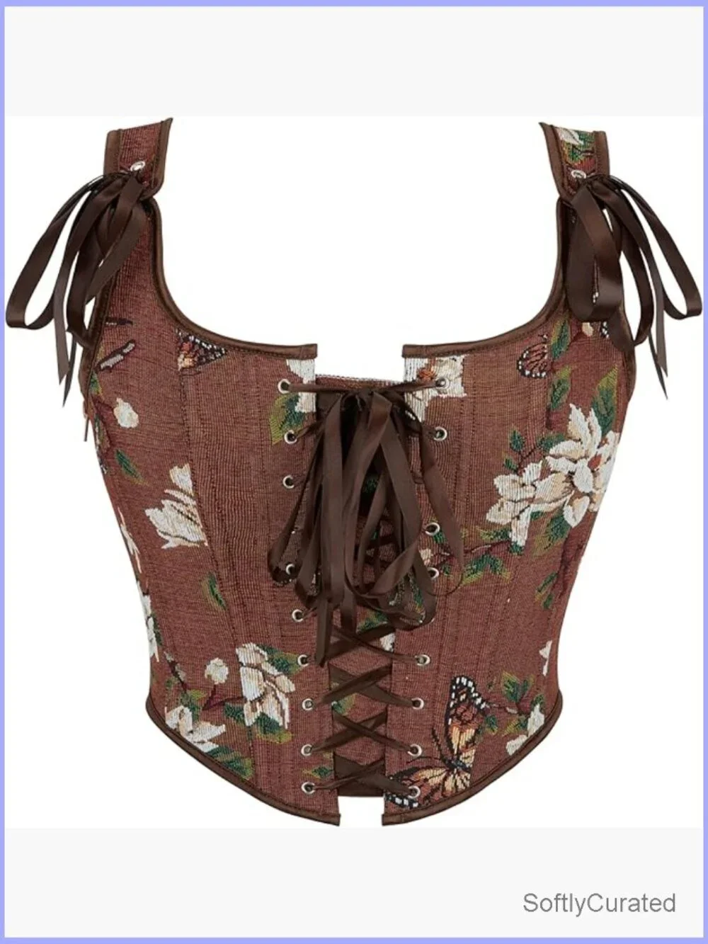 Vintage Floral Bustier Corset Top Lace Up Sweetheart Neck Slim Fit